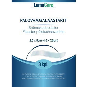 Lumocare palovammalaastari 4,5 x 7,5cm (2,5 x 5cm) 3 kpl