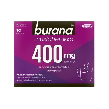 BURANA MUSTAHERUKKA jauhe oraaliliuosta varten, annospussi 400 mg 10 kpl